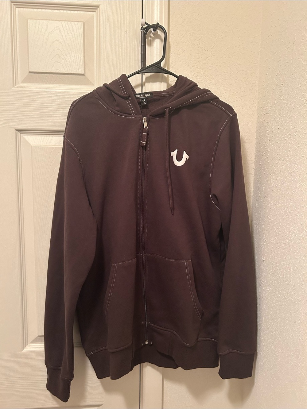 True Religion Men's Zip-Up Hoodie - Dark Brown with White Logo